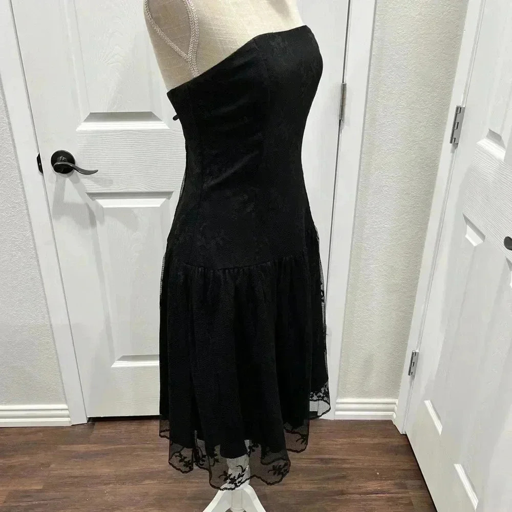 Gunne Sax Jessica Mcclintock Vintage Black Lace Strapless Dress Size9 Pr
